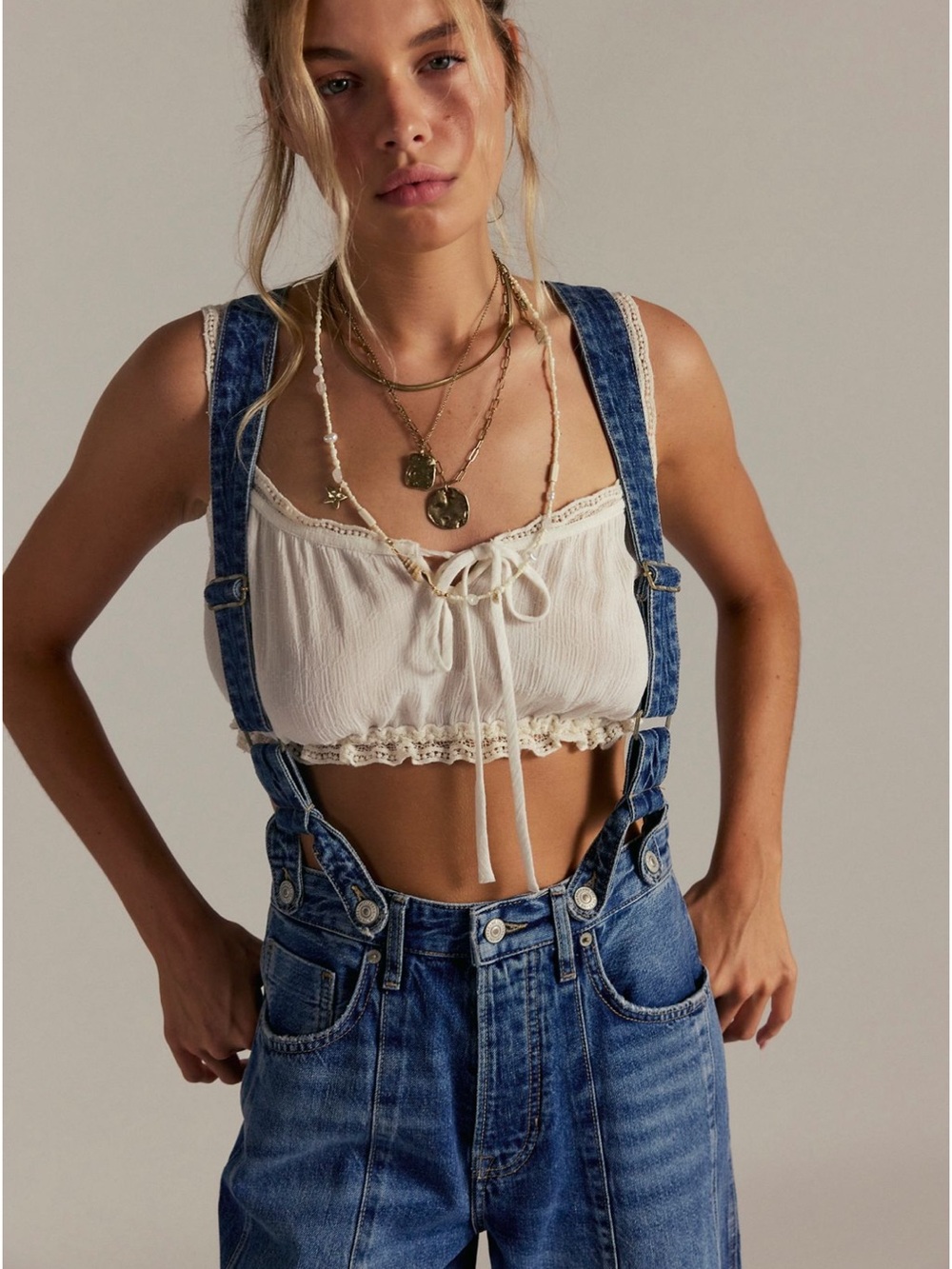Free People Berkley Varsity Blue  Suspender Overalls 26 NWT - Picture 2 of 6